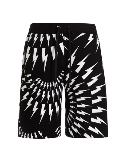 Shop Neil Barrett Thunderbolt Print Drawstring Shorts In Black