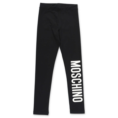 Shop Moschino Kids Logo Printed Elastic Waist Leggings In Black