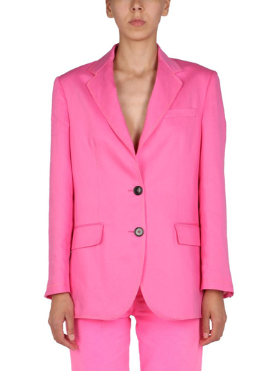Shop Msgm Single Breasted Long Sleeved Blazer In Pink