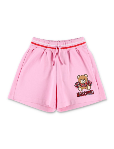 Shop Moschino Kids Teddy Bear Printed Drawstring Shorts In Pink