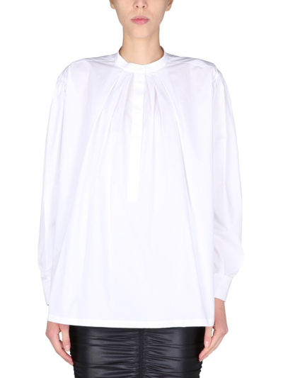 Shop Alberta Ferretti Ruched Band Collar Shirt In White