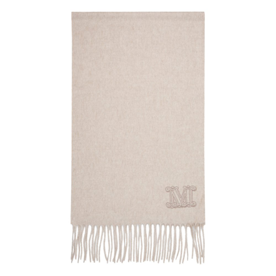 Shop Max Mara Logo Embroidered Fringed Scarf In Beige