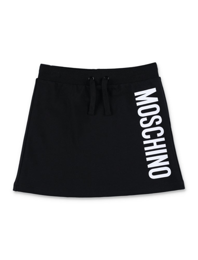 Shop Moschino Kids Logo Printed Drawstring Skirt In Black