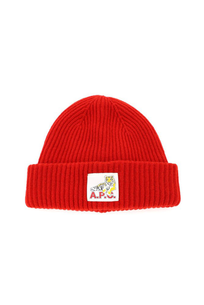 Shop Apc A.p.c. Andrew Logo Patch Beanie In Red