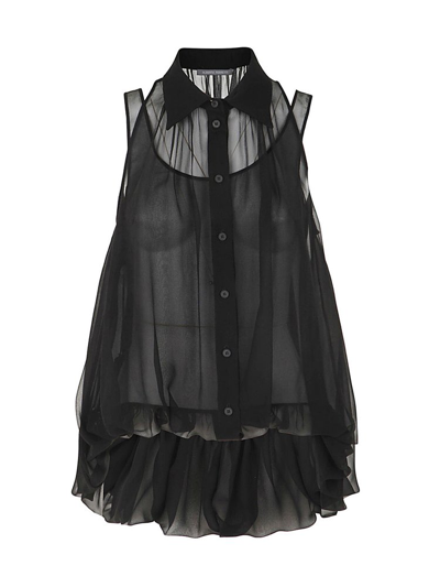 Shop Alberta Ferretti Ruffle Trim Sleeveless Shirt In Black