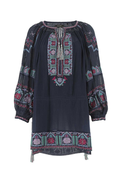 Shop Isabel Marant Tassel Embellished Embroidered Flared Mini Dress In Multi