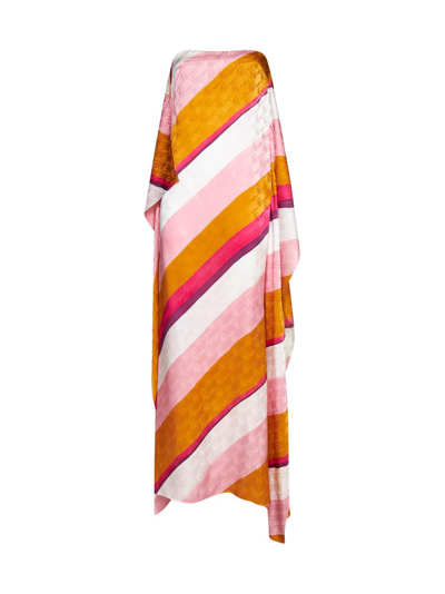 Shop Fendi Striped Asymmetric Dress In Multi