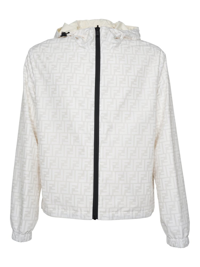 Shop Fendi Ff Printed Hooded Jacket In White