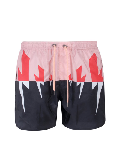 Shop Neil Barrett Contrasting Thunderbolt Print Swim Shorts In Multi