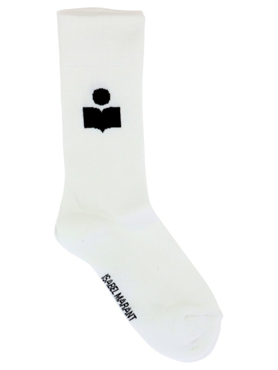 Shop Isabel Marant Logo Intarsia Ribbed Socks In White