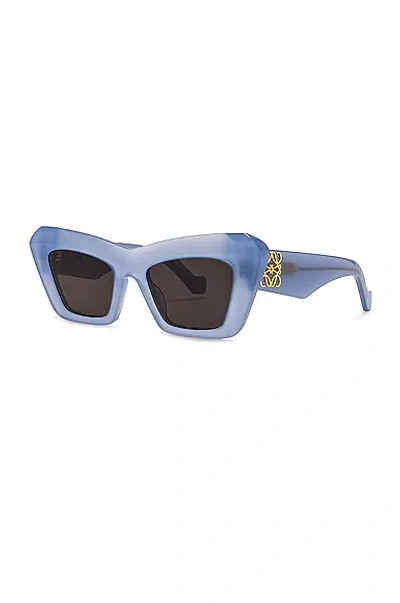 Shop Loewe Structured Cat Eye Sunglasses In Shiny Light Blue & Smoke