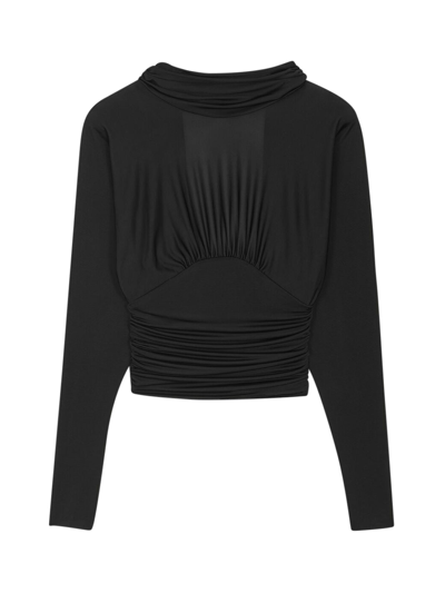 Shop Saint Laurent Long-sleeved Top In Shiny Knit In Black