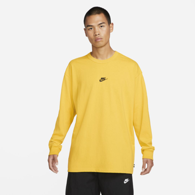 Shop Nike Men's  Sportswear Premium Essentials Long-sleeve T-shirt In Yellow