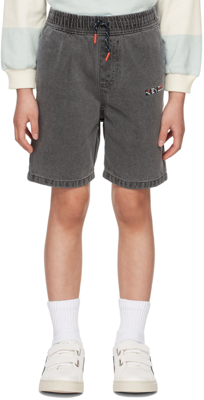 Shop Kenzo Kids Gray Denim Shorts In 74 Dark Grey