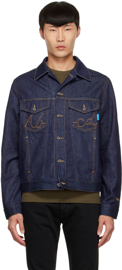 Shop Advisory Board Crystals Navy Organic Cotton Denim Jacket In Dark Blue Rinse