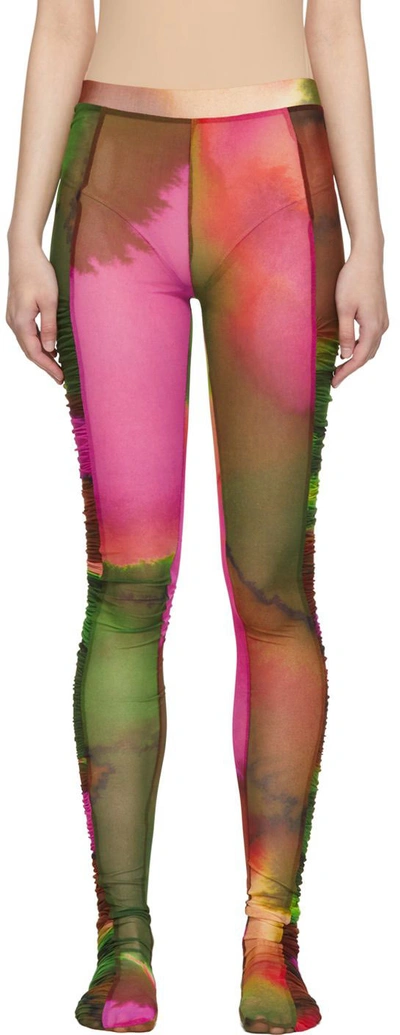 DRIES VAN NOTEN Ruched tie-dyed mesh leggings