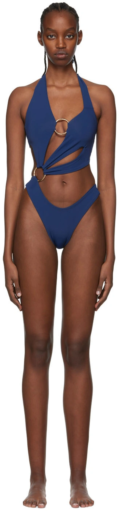 Shop Louisa Ballou Navy Recycled Nylon One-piece Swimsuit