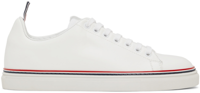 Shop Thom Browne White Calfskin Tennis Sneakers In 100 White