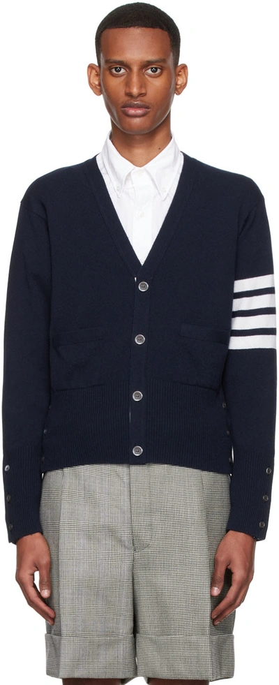 Shop Thom Browne Navy Cashmere Cardigan In 415 Navy