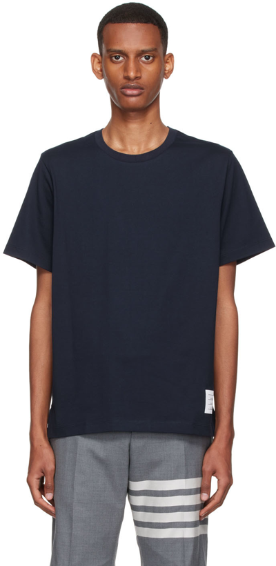 Shop Thom Browne Navy Cotton T-shirt In 415 Navy