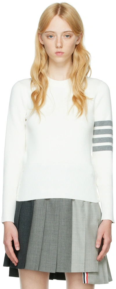 Shop Thom Browne White Cotton 4-bar Sweater In 100 White