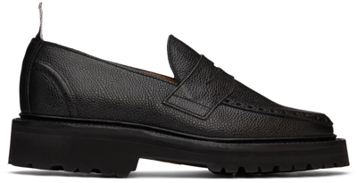Shop Thom Browne Black Commando Sole Penny Loafers In 001 Black