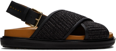 Shop Marni Black Raffia Sandals In Zo166 Black/earth Of