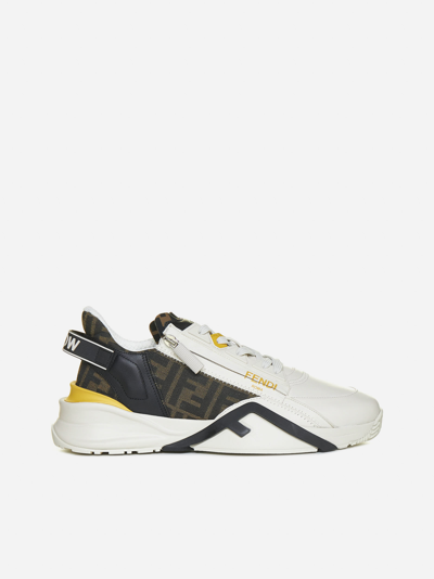 Shop Fendi Flow Leather And Ff Fabric Sneakers