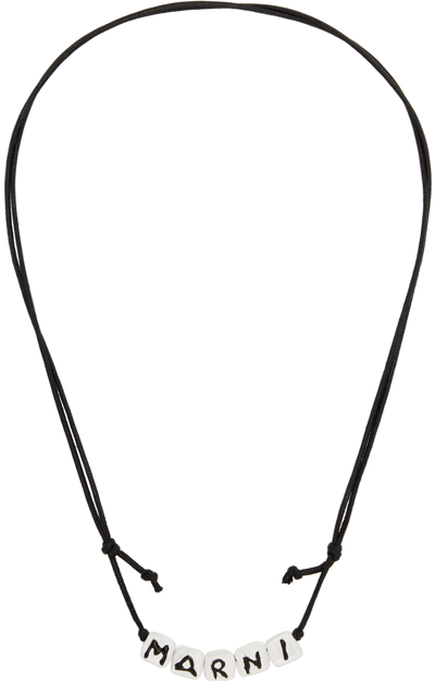 Shop Marni Black Logo Necklace In 00w01 Lily White