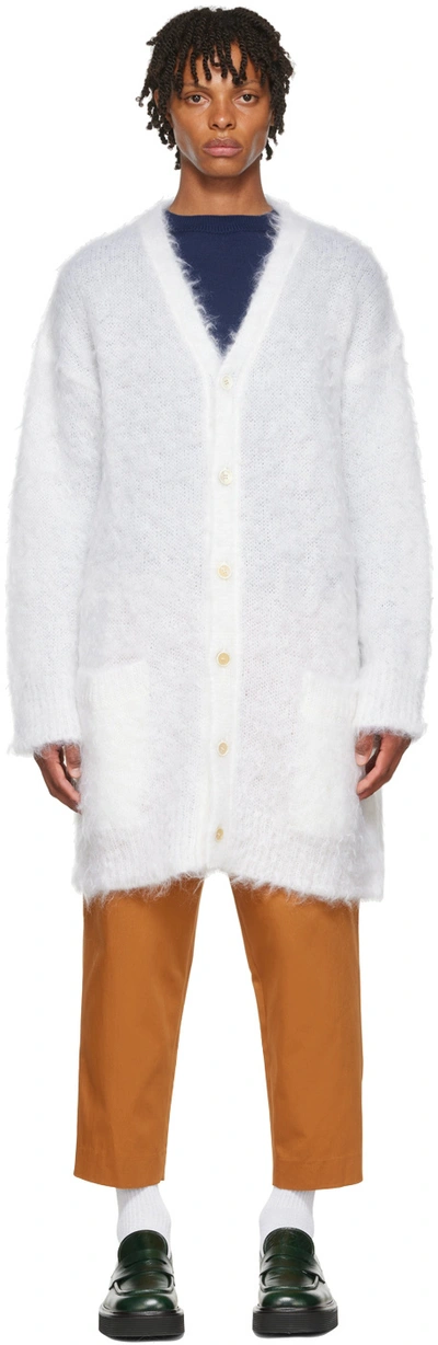 Marni White Mohair Cardigan In 00w01 Lily White