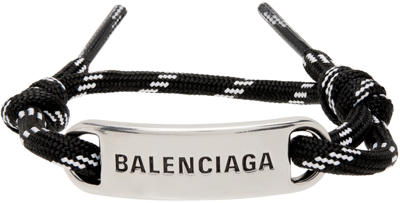 Balenciaga Black & White Plate Bracelet In Metallic | ModeSens