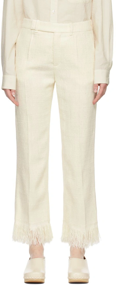 Shop Chloé Off-white Silk Trousers In 117 Vanilla Ice