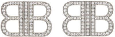Shop Balenciaga Silver Bb 2.0 Earrings In 7155 Silver/crystal