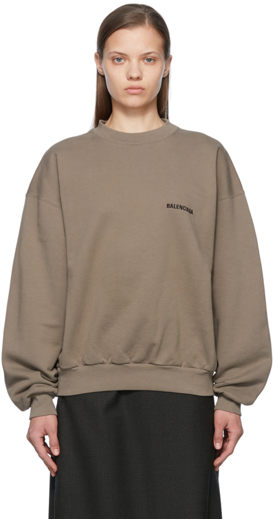 Shop Balenciaga Brown Cotton Sweatshirt In 0776 Taupe/black