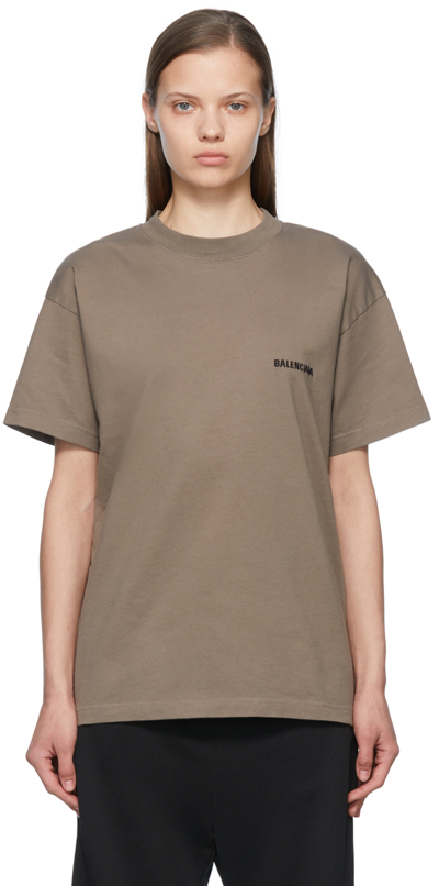 Shop Balenciaga Brown Cotton T-shirt In 7761 Taupe/black