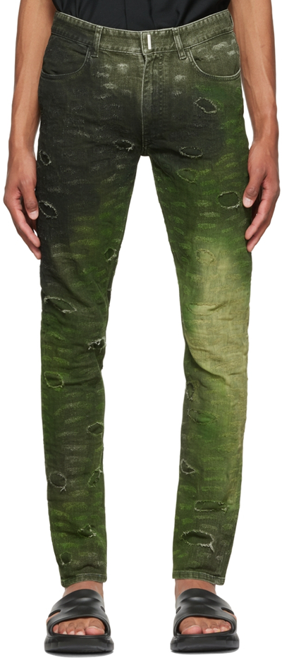Shop Givenchy Green Distressed Jeans In 990 Yellow Green