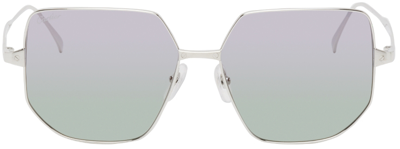 Shop Cartier Silver Square Sunglasses In 004 Silver