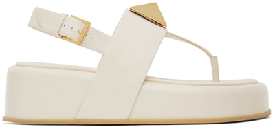 Shop Valentino Off-white One Stud Flat Sandals In I16 Light Ivory