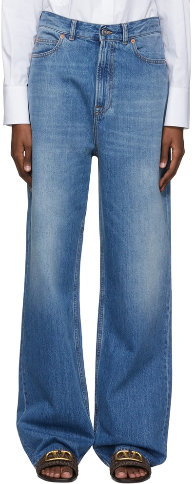 Shop Valentino Blue Straight-leg Jeans In 558 Medium Blue Den