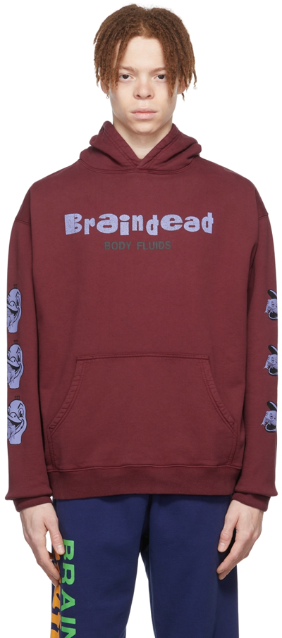 Shop Brain Dead Burgundy Cotton Hoodie