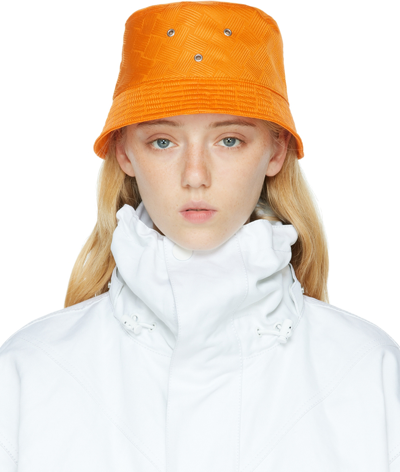 Shop Bottega Veneta Orange Intreccio Jacquard Bucket Hat In 7960 Tangerine