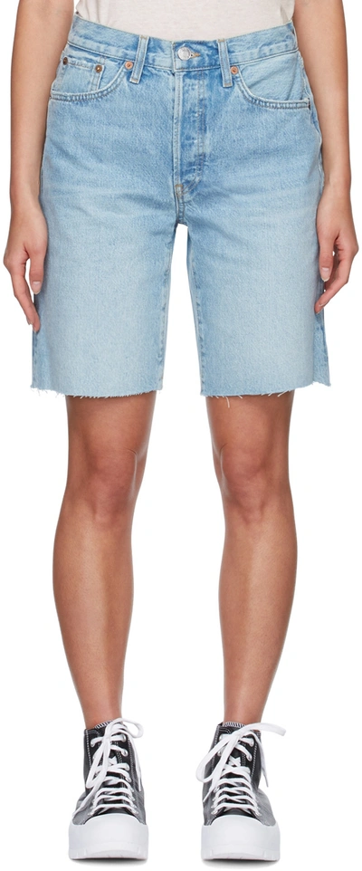 Shop Re/done Blue Faded Denim Shorts In Worn In Naf