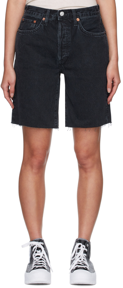 Shop Re/done Black Faded Denim Shorts In Shaded Black