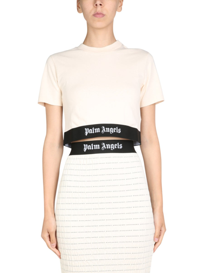 Shop Palm Angels Cropped T-shirt In White