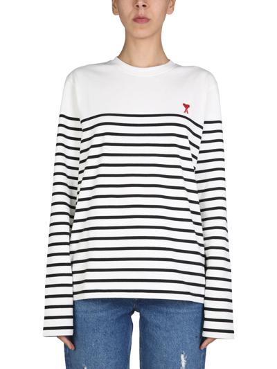 Ami Alexandre Mattiussi Ami Paris Long Sleeve Small Heart Stripe T