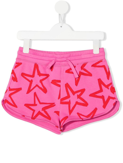 Shop Stella Mccartney Kids Fuchsia Sports Shorts With Red Stars In Fucsia