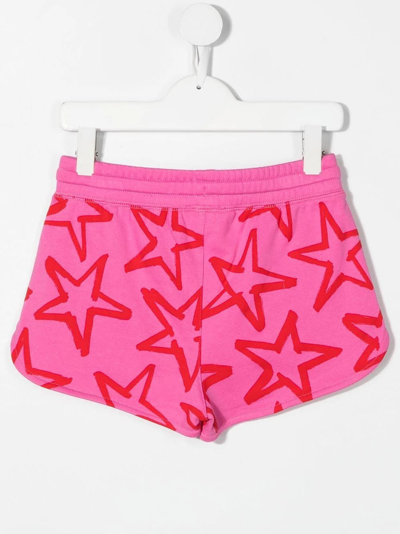 Shop Stella Mccartney Kids Fuchsia Sports Shorts With Red Stars In Fucsia