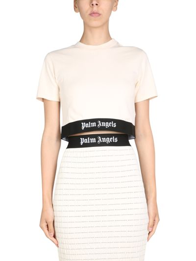 Shop Palm Angels Cropped T-shirt In Bianco