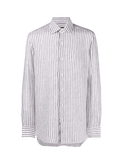 Shop Barba Napoli Linen Striped Shirt In White Grey