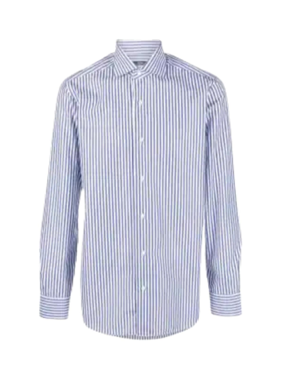 Shop Barba Napoli Oxford Shirt In White Blue